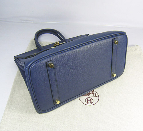 High Quality Fake Hermes Birkin 35CM Togo Leather Bag Dark Blue 6089